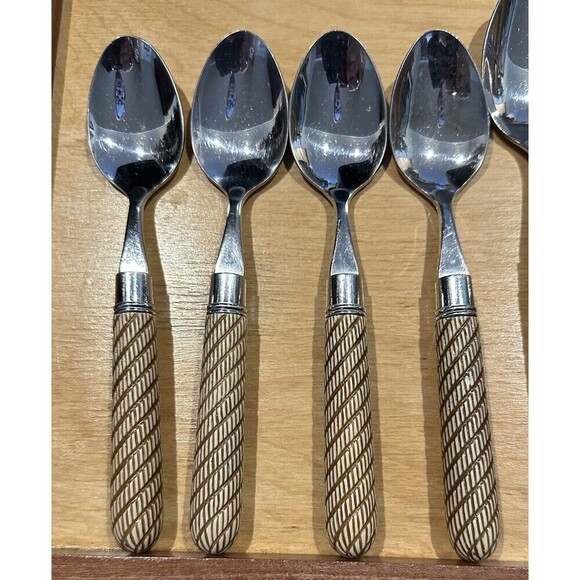 Mikasa Thailand MIS33 Stainless Flatware Service for 4 Brown Tan Swirled Stripes - Picture 2 of 9